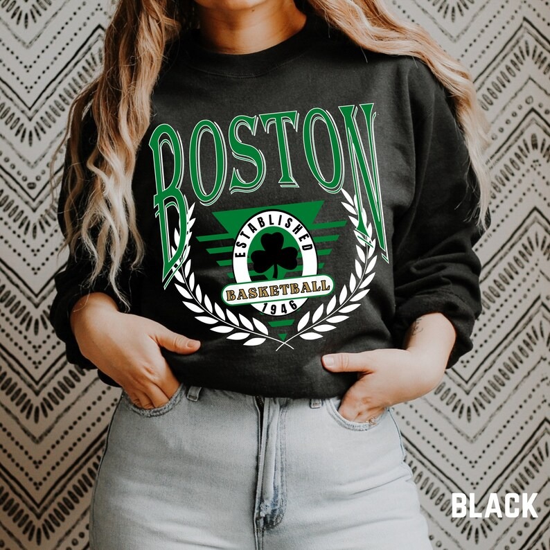 Vintage Boston Basketball Sweatshirt, Boston Basketball Crewneck Unisex Sweatshirt black