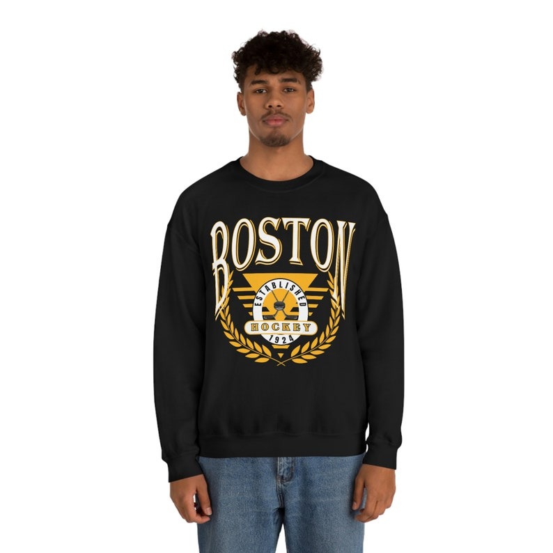 Vintage Boston Hockey Sweatshirt, Retro Boston Hockey Crewneck Unisex Sweatshirt black