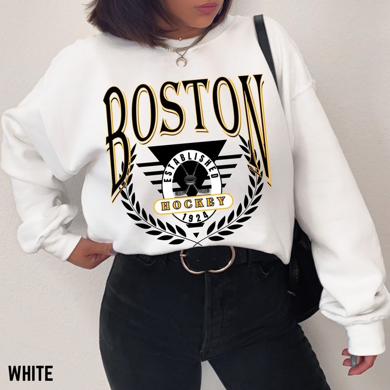 Vintage Boston Hockey Sweatshirt, Retro Boston Hockey Crewneck Unisex Sweatshirt