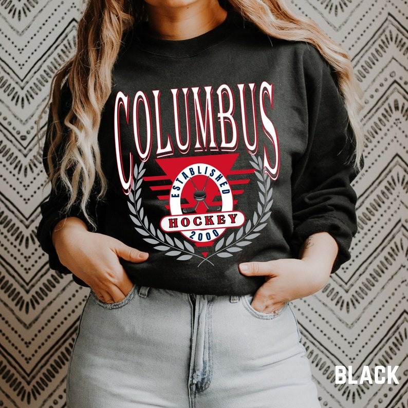 Vintage Columbus Hockey Sweatshirt, Columbus Ohio Ice Hockey Crewneck Unisex Sweatshirt black