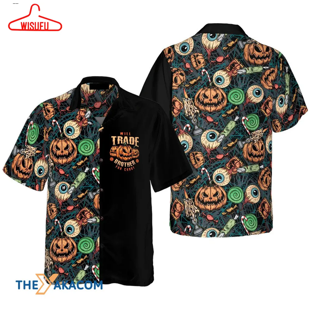 Vintage Halloween Scary Pumpkin With A Half Black Background Hawaiian Shirt, New Fashion Gifts