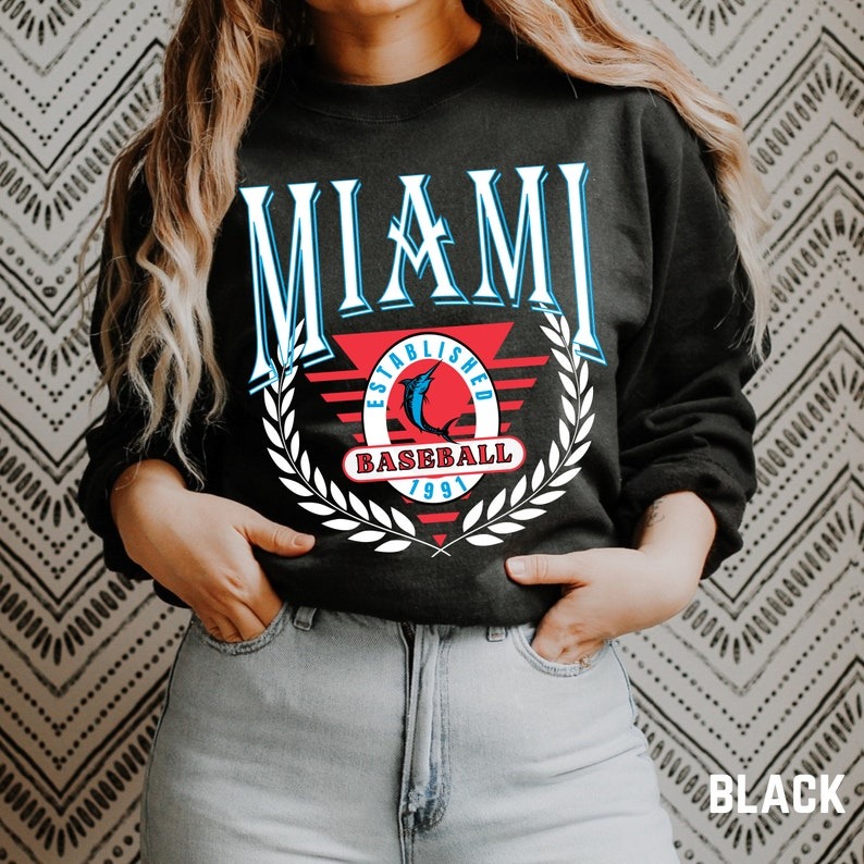 Vintage Miami Baseball Sweatshirt, Retro MIami Baseball Crewneck, Miami Sports fan Unisex Sweatshirt black