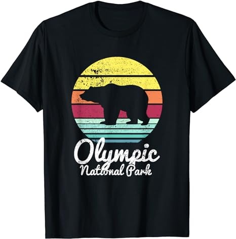 Vintage Retro Olympic National Park Washington Bear T-shirt