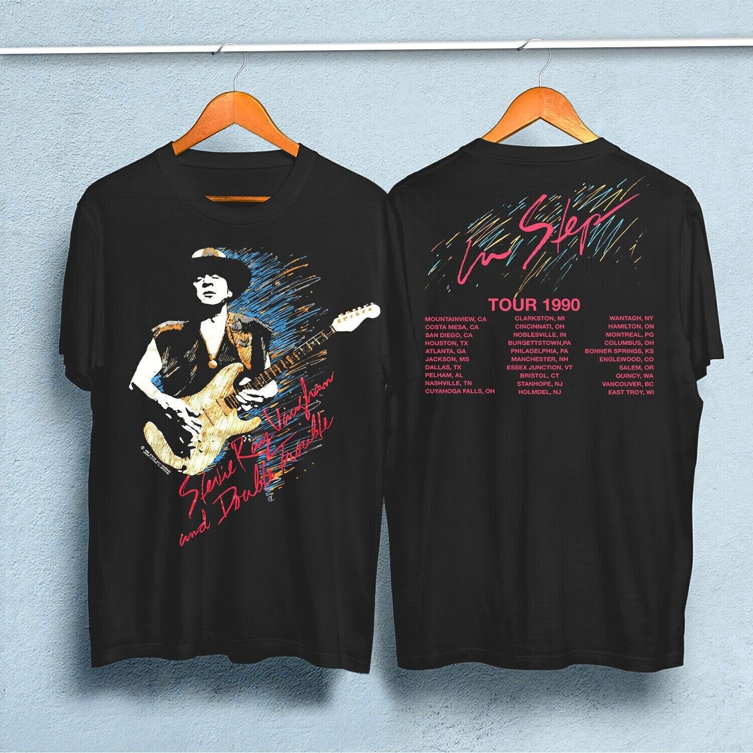 Vintage Stevie Ray Vaughan In Step Tour T-Shirt Reprint Vintage Style T-shirt