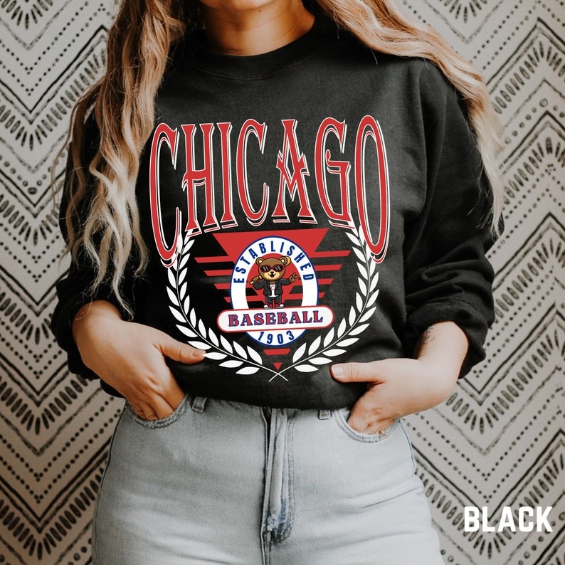 Vintage Style Chicago Baseball Sweatshirt, Retro Chicago Baseball Unisex Sweatshirt black