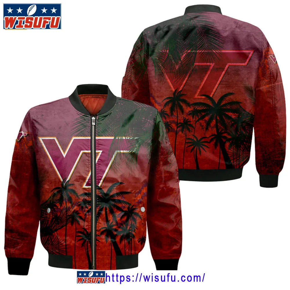 Virginia Tech Hokies Coconut Tree Tropical Grunge Bomber Jacket