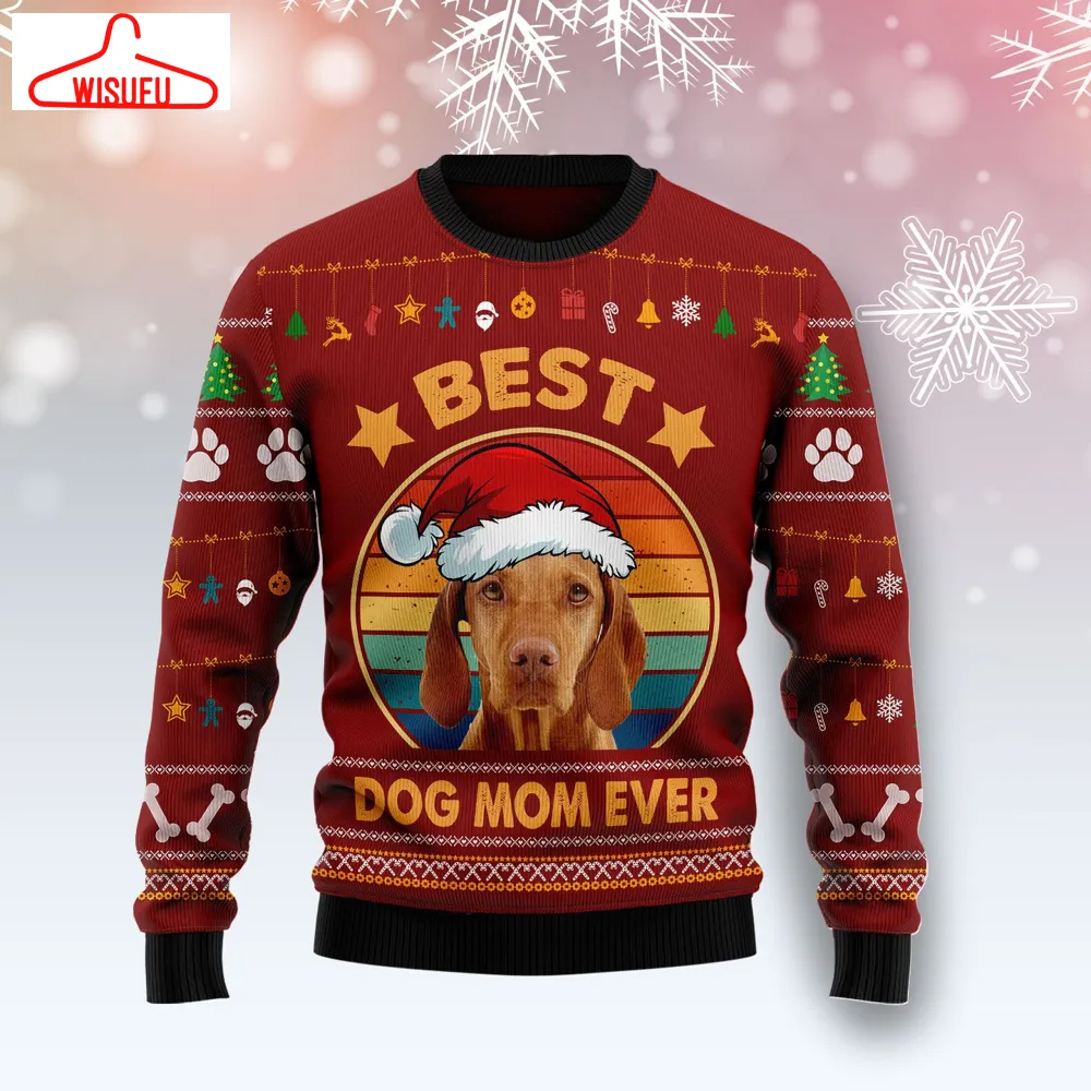 Vizsla Best Dog Mom Ever Ugly Christmas Sweater, All Over Print New Winter Fashion 3d Sweater, Best Gift Ideas