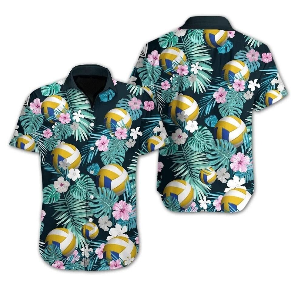 Volleyball Flowers 3D Unisex Hawaiian Shirt For Fan, Beach Shirts, S-5XL US SIZE