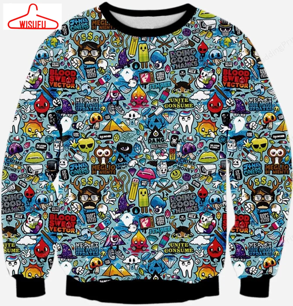 Wacky Cartoon Sketch Mash Up Ugly Christmas Sweater