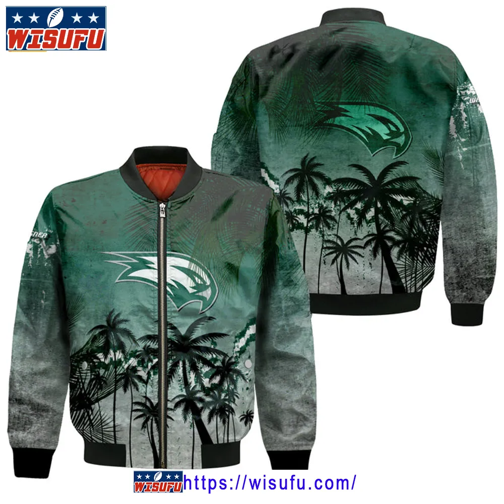 Wagner Seahawks Coconut Tree Tropical Grunge Bomber Jacket