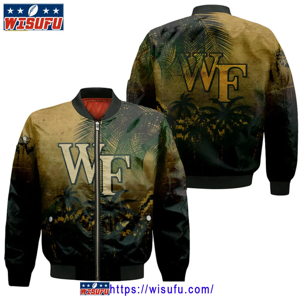 Wake Forest Demon Deacons Coconut Tree Tropical Grunge Bomber Jacket