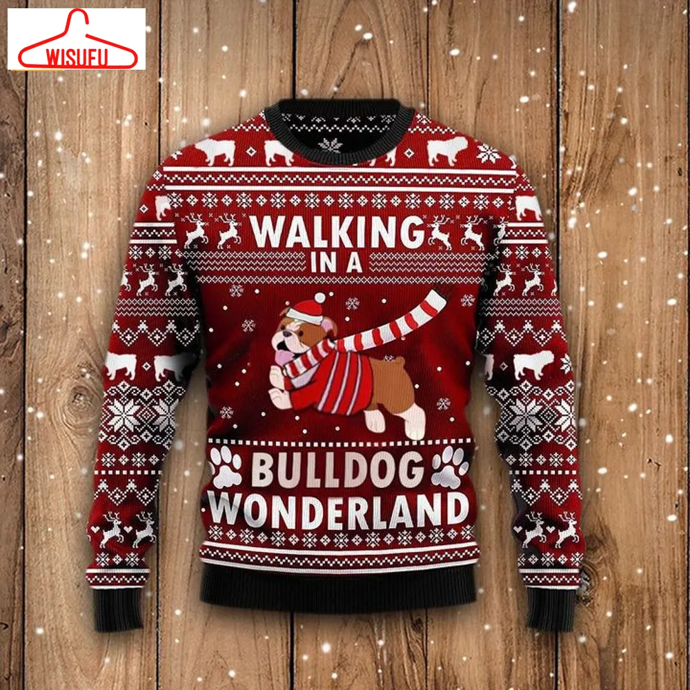 Walking In A Bulldog Wonderland Ugly Christmas Sweater