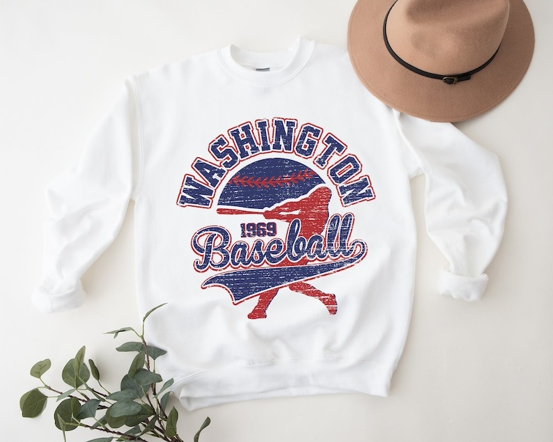 Washington Baseball Sweatshirt Vintage Crewneck Distressed  Unisex Retro Shirt