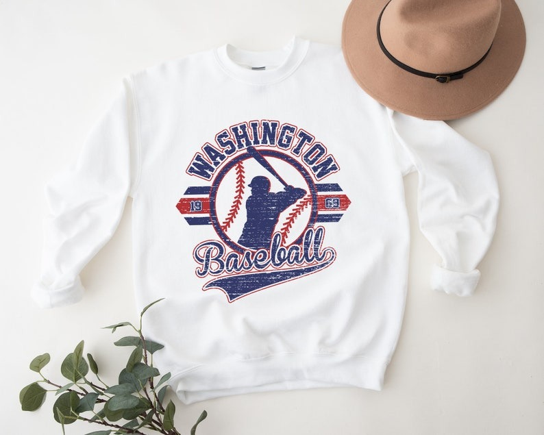 Washington Baseball Sweatshirt Vintage Crewneck Distressed Women Unisex Retro Shirt