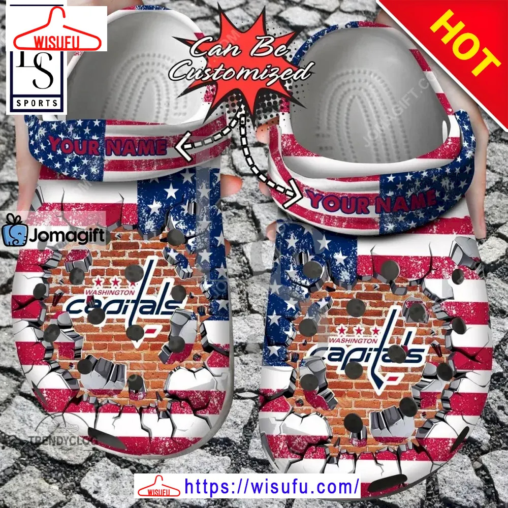 Washington Capitals American Flag Breaking Wall Clogs Clog Shoes