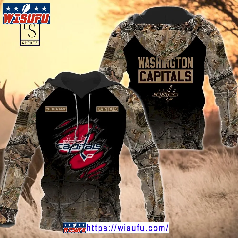 Washington Capitals Personalized Hunting Camo Hoodie 3d