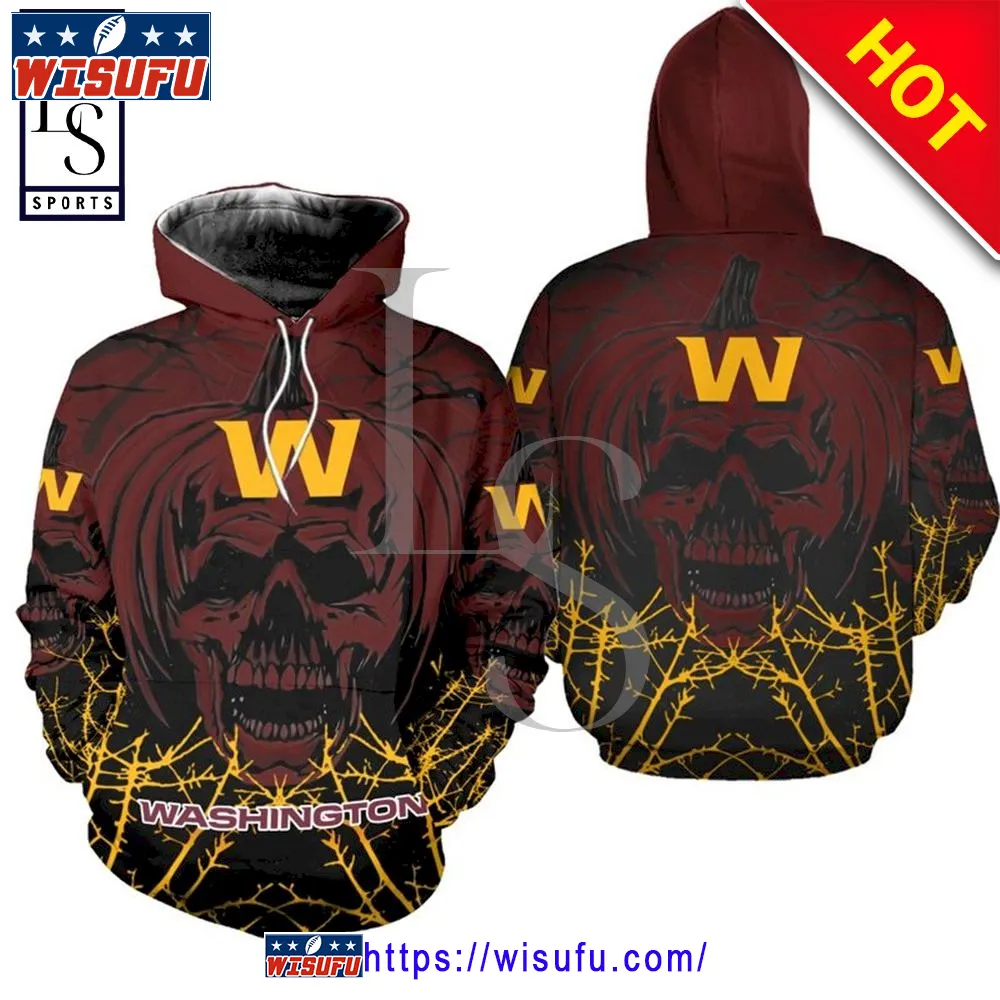 Washington Football Team Halloween Pumpkin Skull NF.L Hoodie 3d