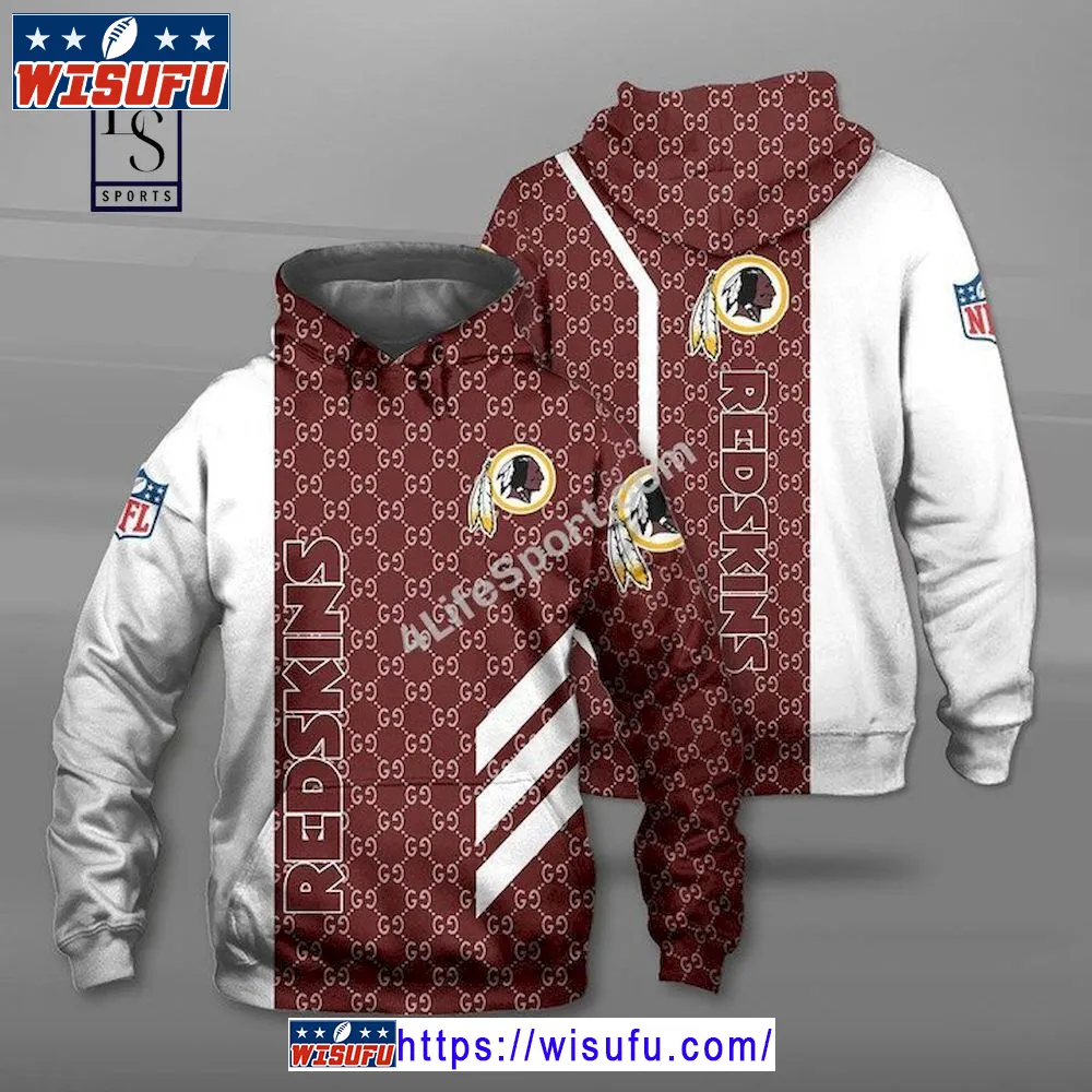 Washington Football Team Red Skins Luxur.y Design NF.L Hoodie 3d