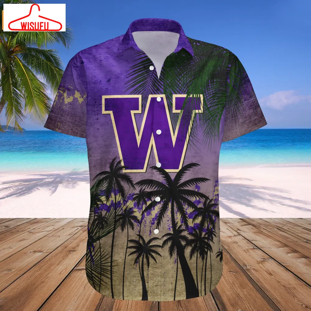 Washington Huskies Coconut Tree Tropical Grunge Hawaiian Shirt, New Fashion Gifts