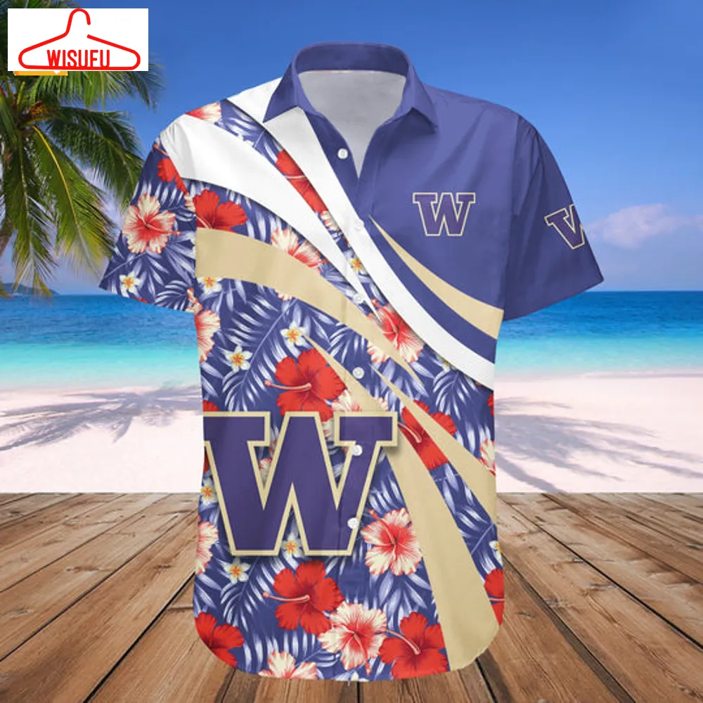 Washington Huskies Hibiscus Sport Hawaiian Shirt, New Fashion Gifts