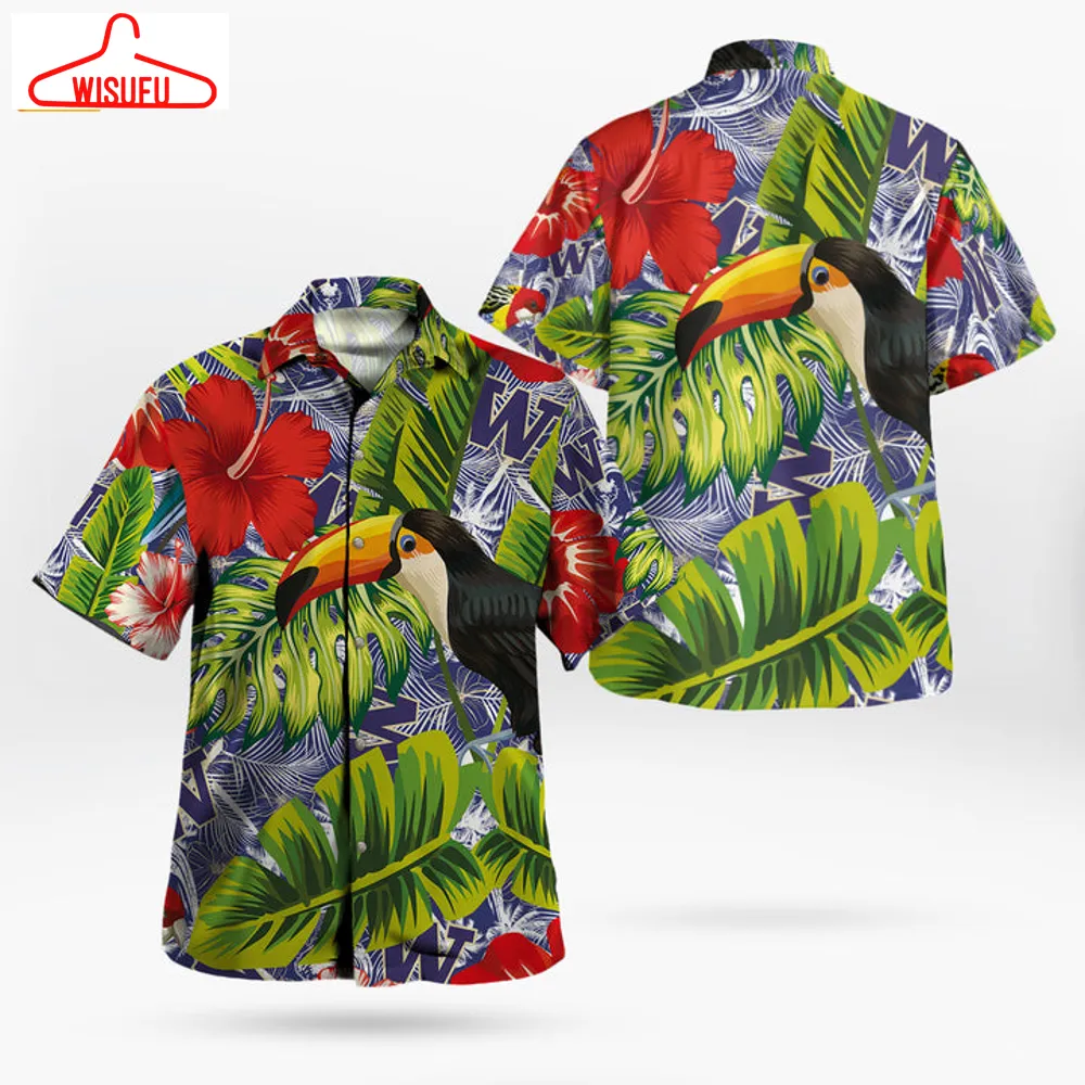 Washington Huskies Parrot Pattern Tropical Garden Hawaii Shirt, New Fashion Gifts