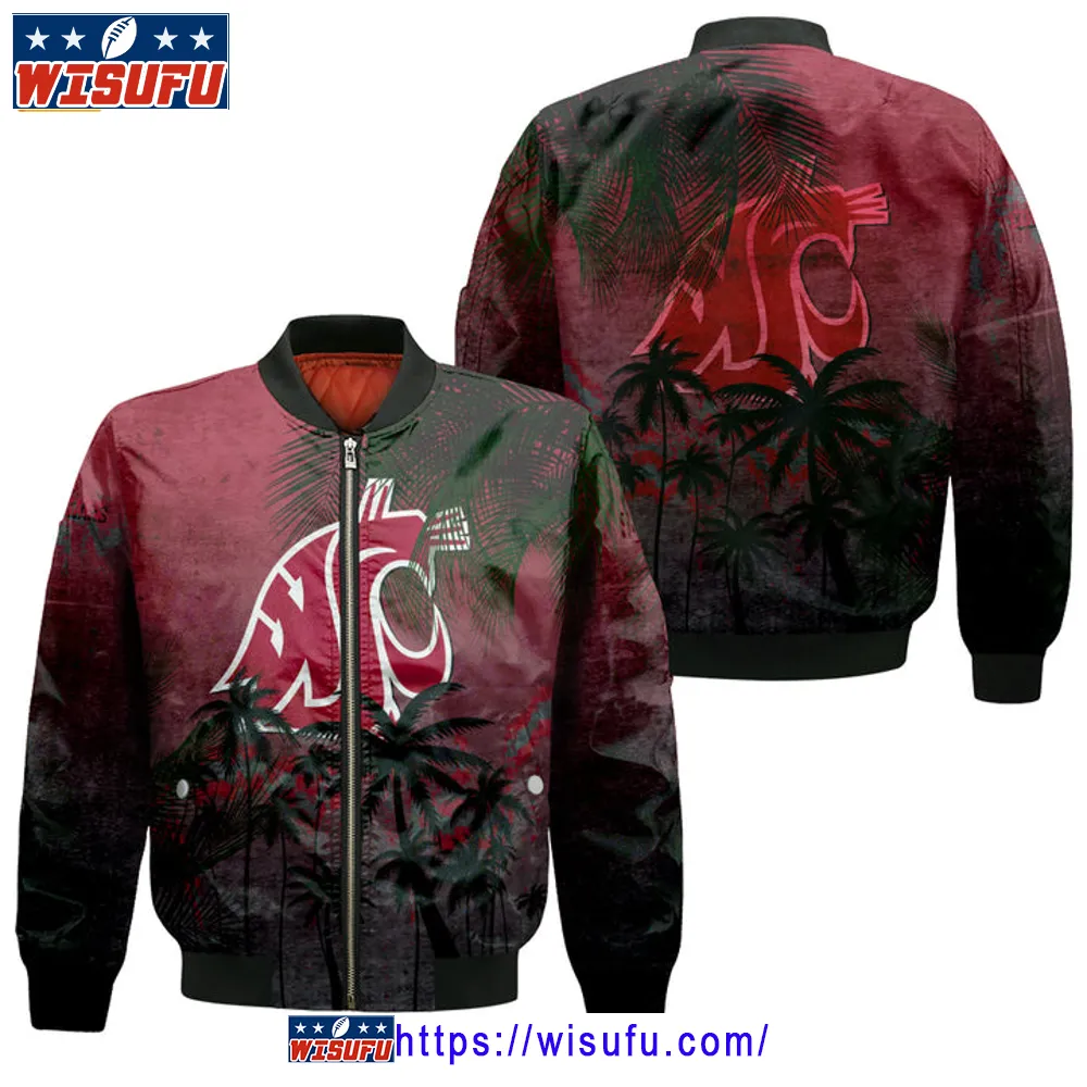 Washington State Cougars Coconut Tree Tropical Grunge Bomber Jacket