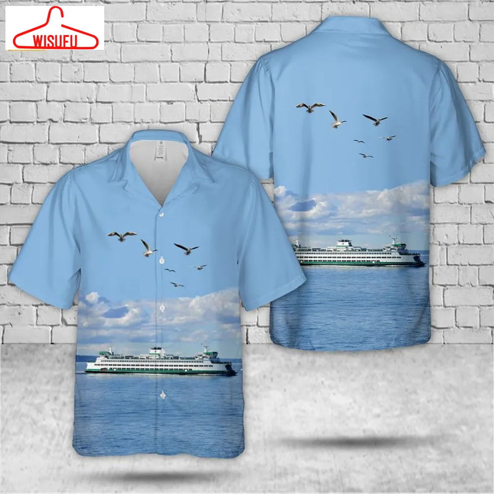 Washington State Ferry Mv Tacoma In Elliott Bay Hawaiian Shirt, New Fashion Gifts