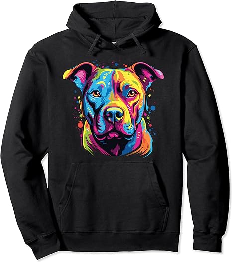 Watercolor Colorful American Staffordshire Terrier Dog Pullover Hoodie