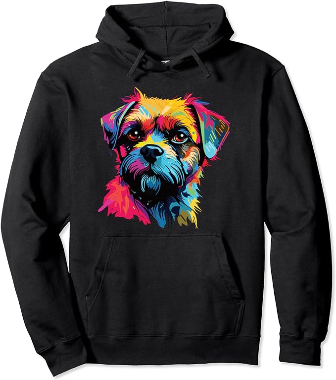 Watercolor Colorful Border Terrier Dog Pullover Hoodie