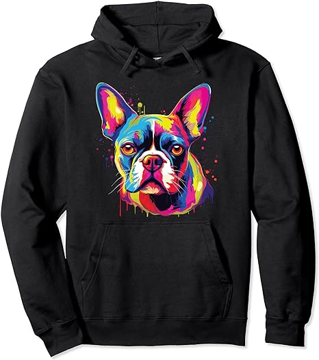 Watercolor Colorful Boston Terrier Dogs Pullover Hoodie