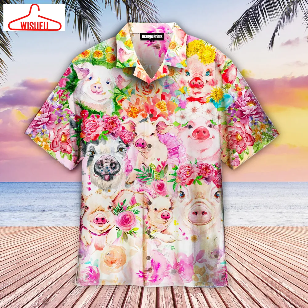 Watercolor Pig Flower Tropical Hawaiian Shirt - For Men & Women - New Winter Fashion Shirt Gift For Family, New Fashion Gifts