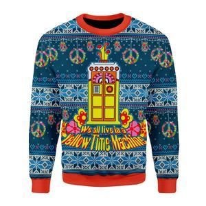 We All Live In A Yellow Time Machine Ugly Christmas Sweater