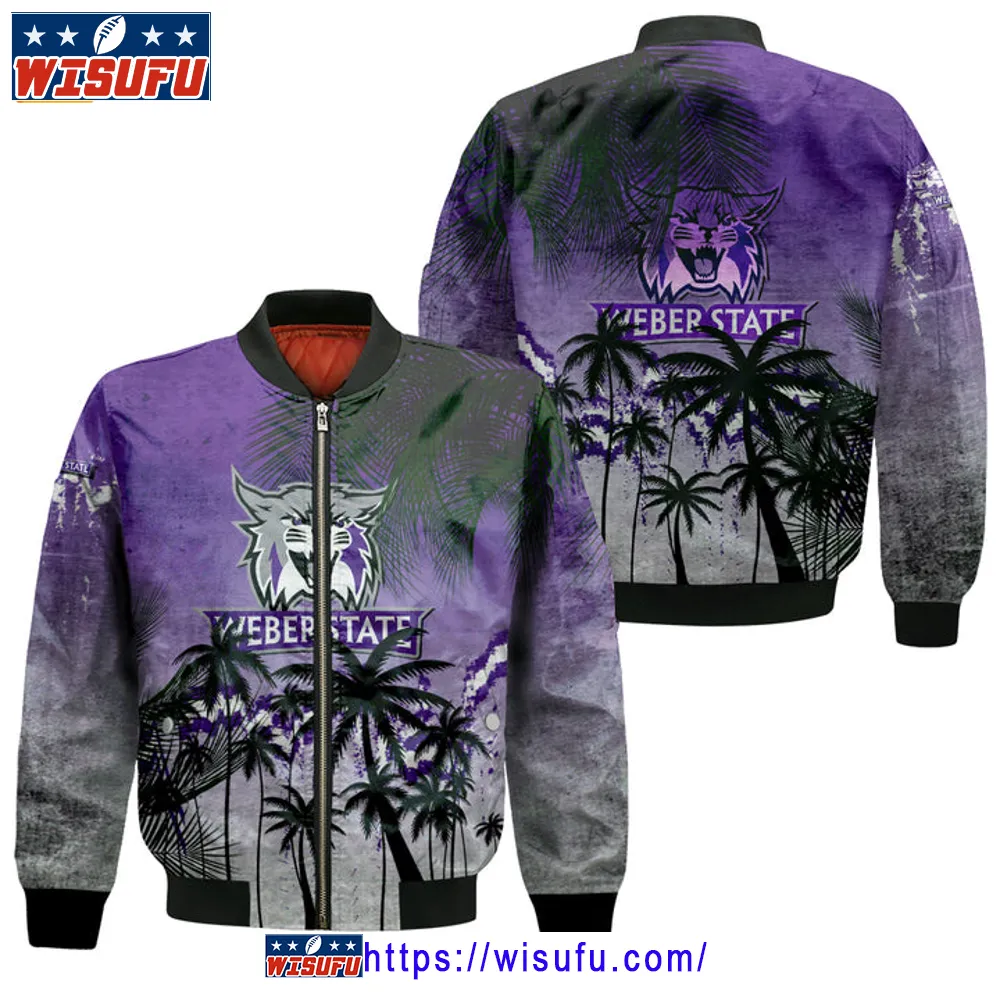 Weber State Wildcats Coconut Tree Tropical Grunge Bomber Jacket