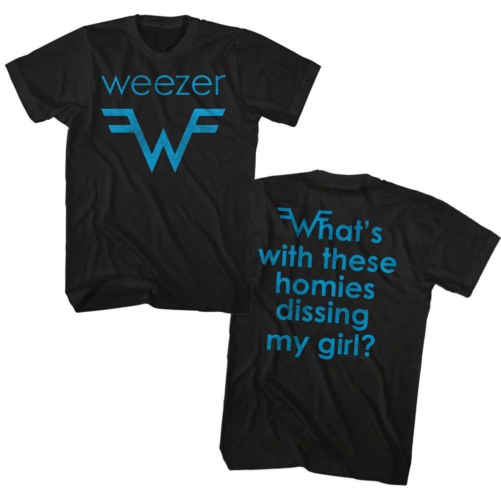 Weezer Blu Logo And Lyrics Black Alternative Rock Music Band Shirt