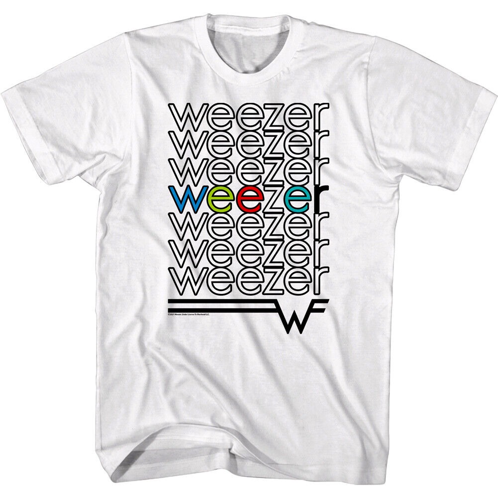 Weezer Color Repeat Logo Men's T-Shirt Rainbow Albums Rock Band Concert Tour