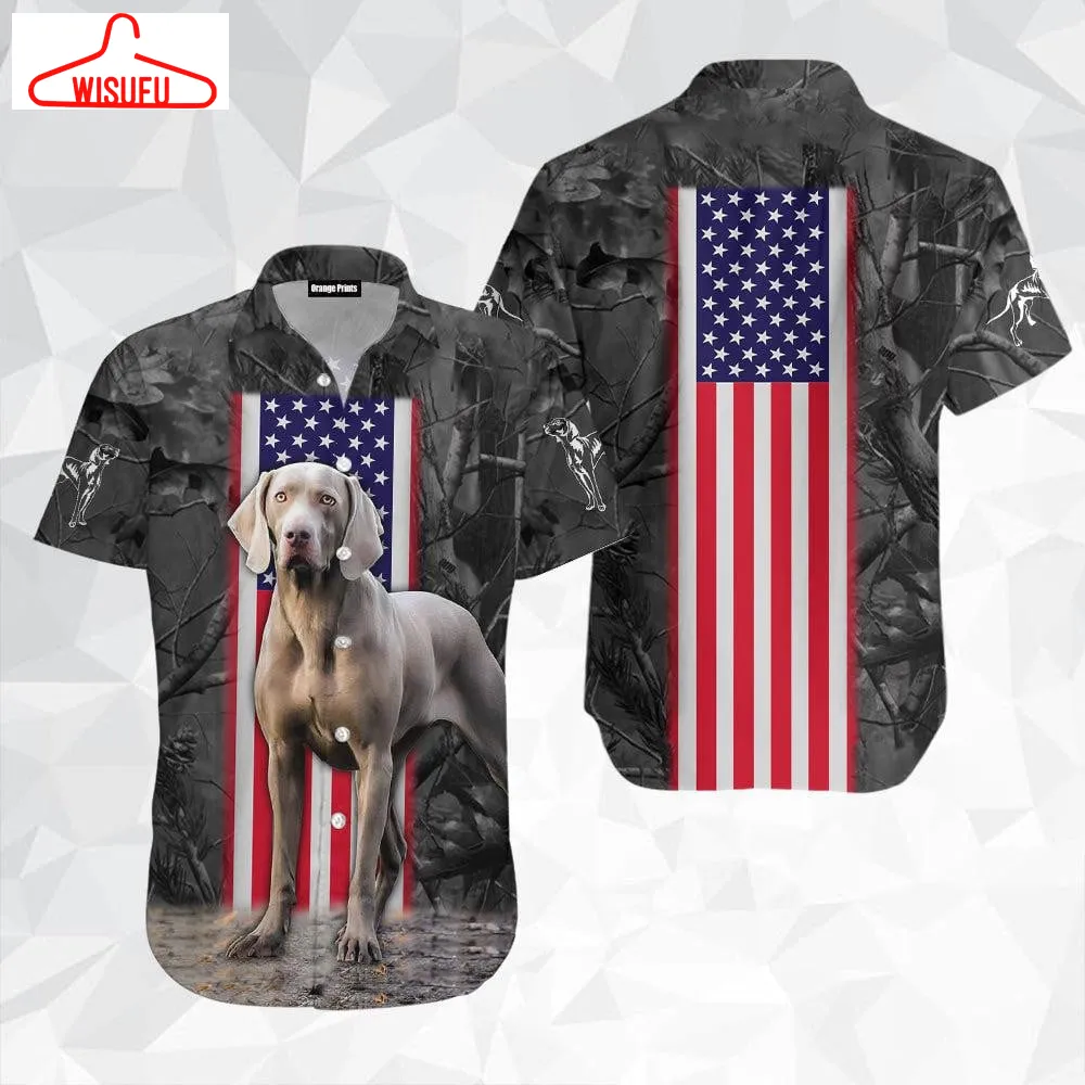 Weimaraner Camo Flag Dog Hawaiian Shirt