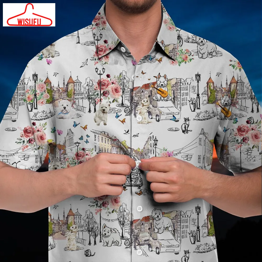 West Highland White Terrier Hawaiian Shirt Flower City Art, New Hawaiian Holiday Outfits, New Fashion Gifts Vtbl54378