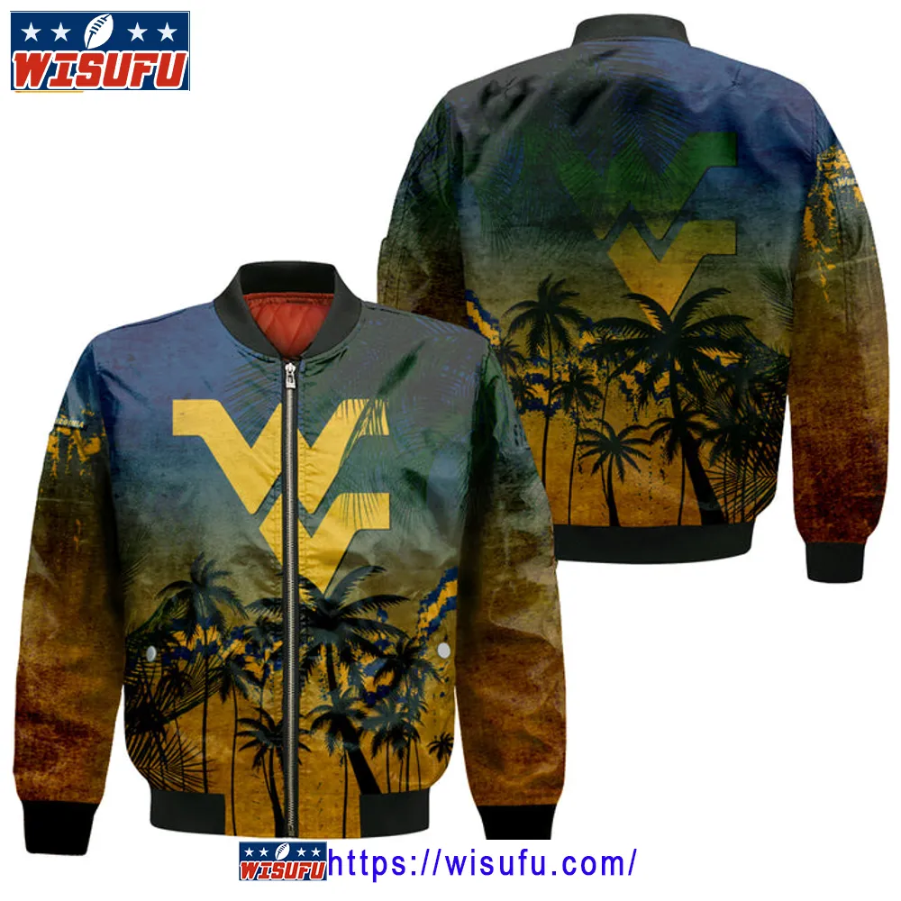 West Virginia Mountaineers Coconut Tree Tropical Grunge Bomber Jacket