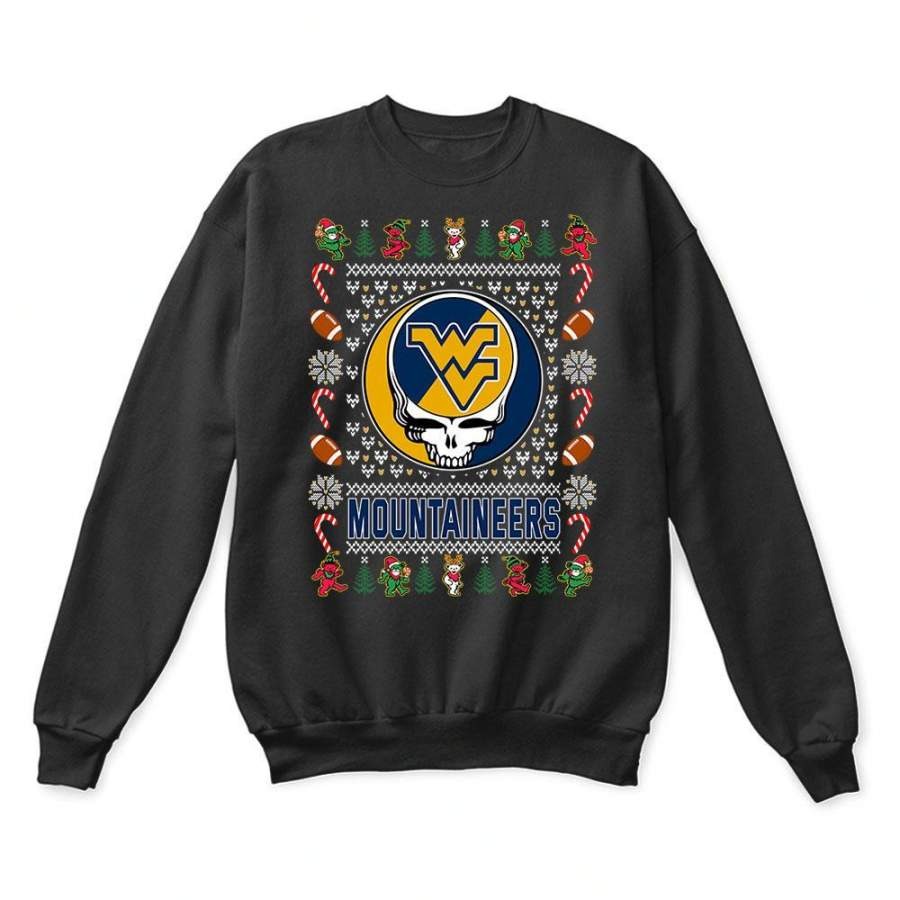 West Virginia Mountaineers x Grateful Dead Christmas Ugly Sweatshirt-Black