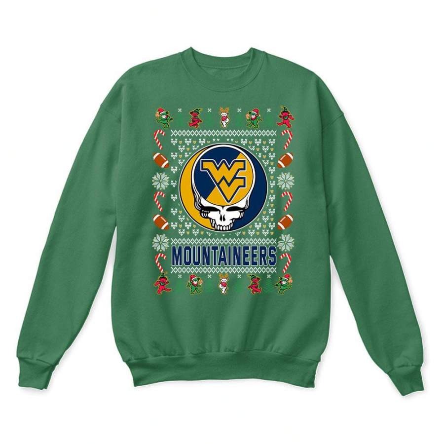 West Virginia Mountaineers x Grateful Dead Christmas Ugly Sweatshirt-Green