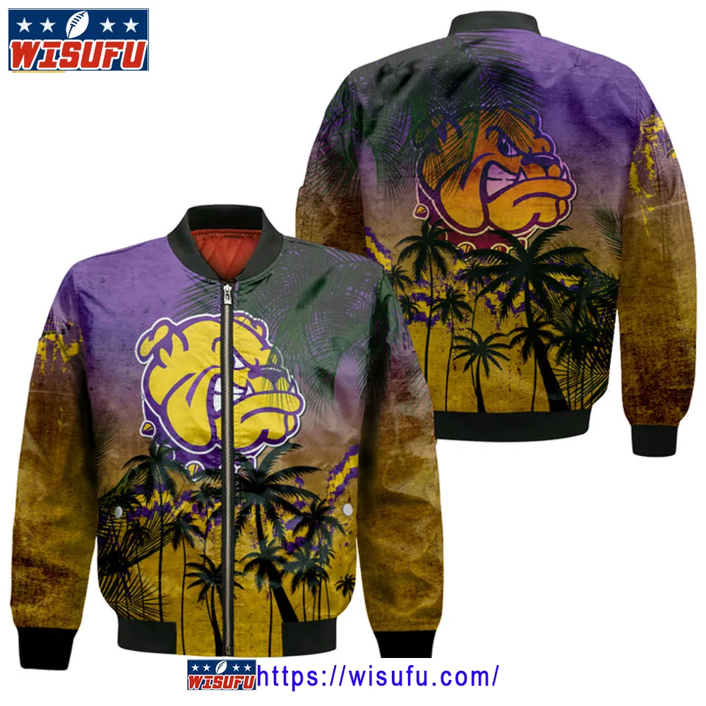 Western Illinois Leathernecks Coconut Tree Tropical Grunge Bomber Jacket