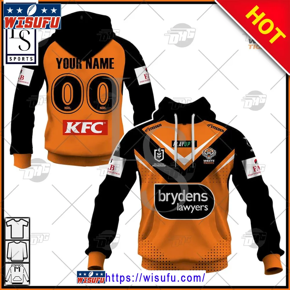 Wests Tigers Nrl Personalised Away Jersey Hoodie