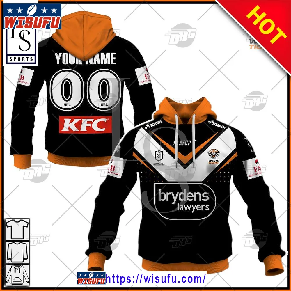 Wests Tigers Nrl Personalised Home Jersey Hoodie