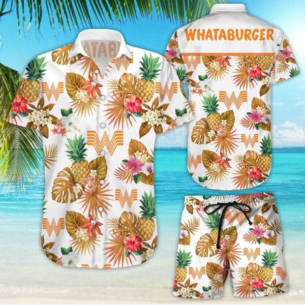 Whataburger Tropical Flower Aloha Hawaiian Shirt And Short For Men And Women