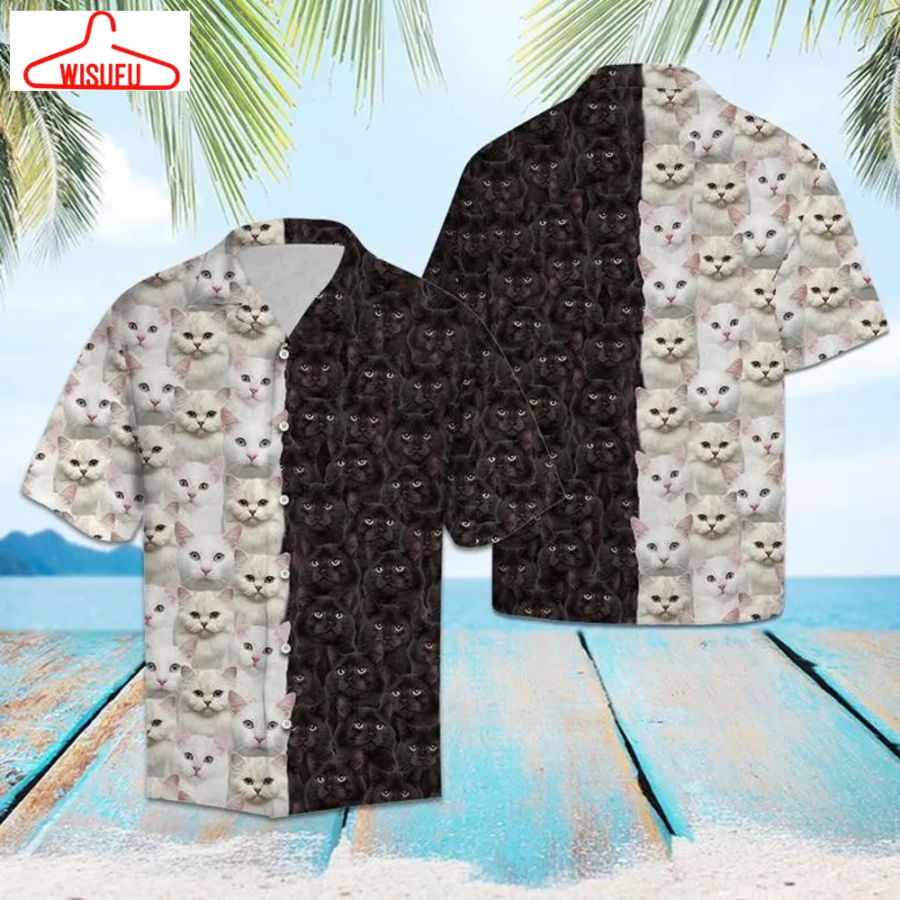 White & Black Cat Hawaiian Shirt