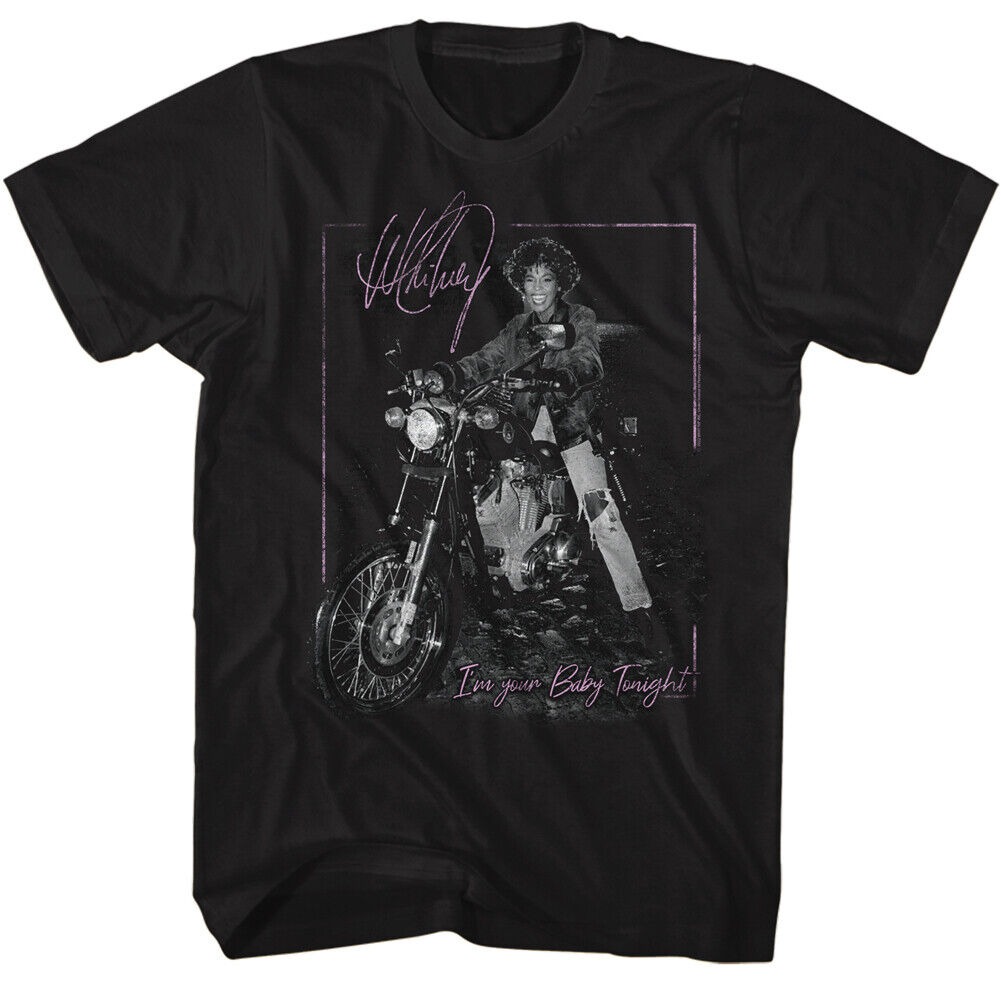 Whitney Houston Vintage I'm Your Baby Tonight Motorcycle Black T-shirt