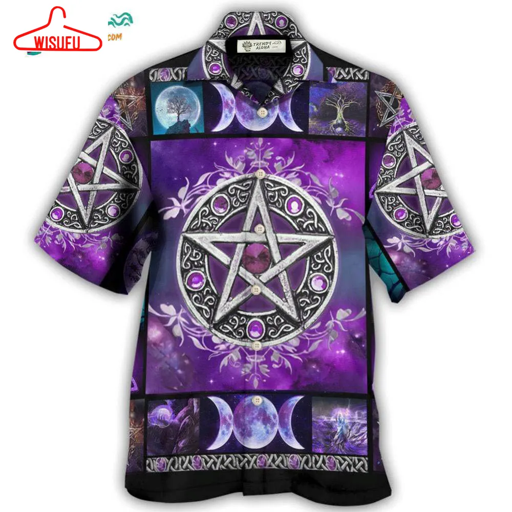 Wicca Witch Vibes Purple Pentagra Hawaiian Shirt- Wisufu Aloha