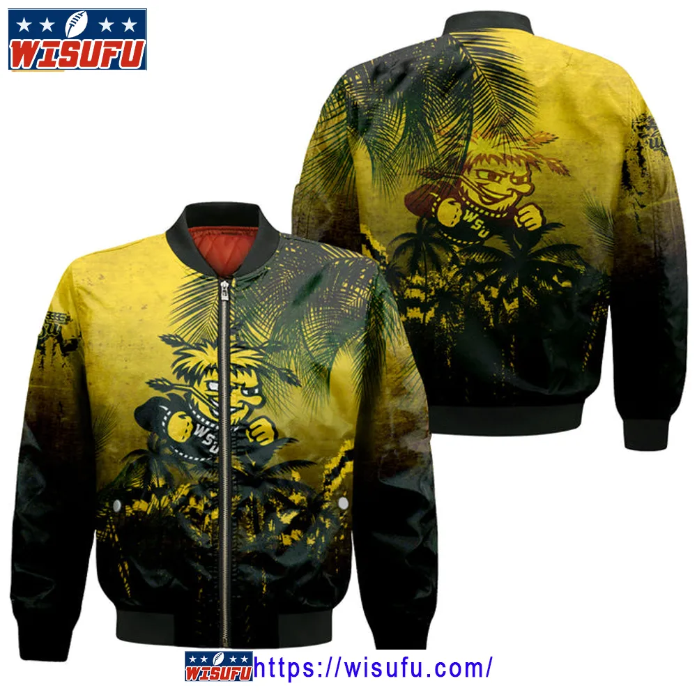 Wichita State Shockers Coconut Tree Tropical Grunge Bomber Jacket