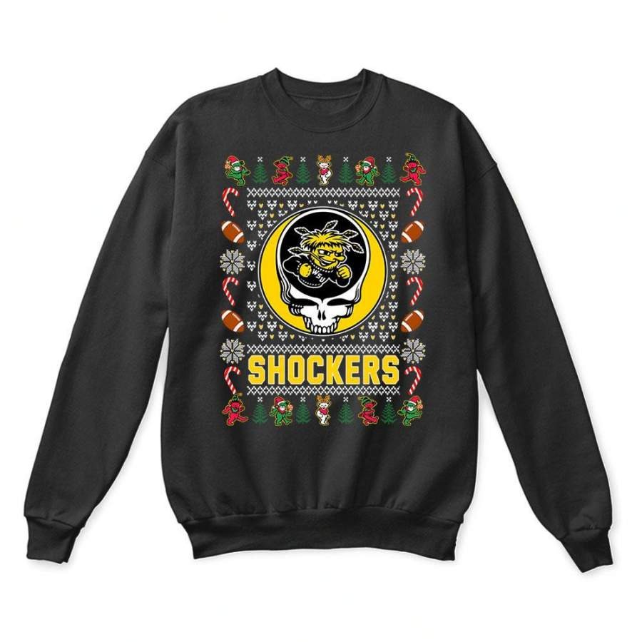 Wichita State Shockers x Grateful Dead Christmas Ugly Sweatshirt-Black