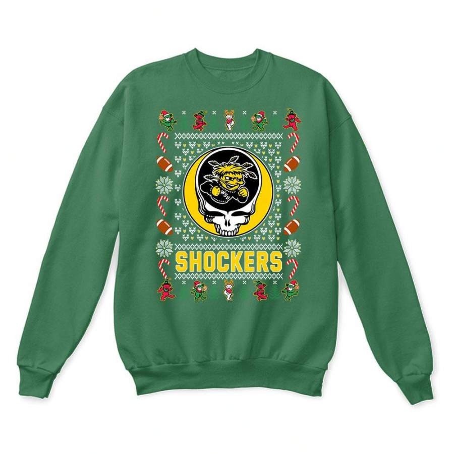 Wichita State Shockers x Grateful Dead Christmas Ugly Sweatshirt-Green